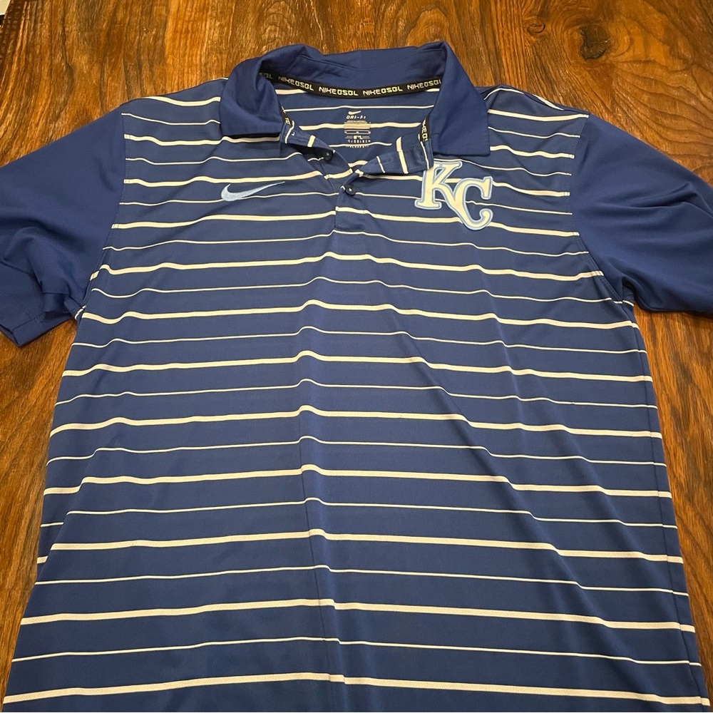 Men’s Kansas City Royals Nike Blue and White Striped Performance Polo Medium